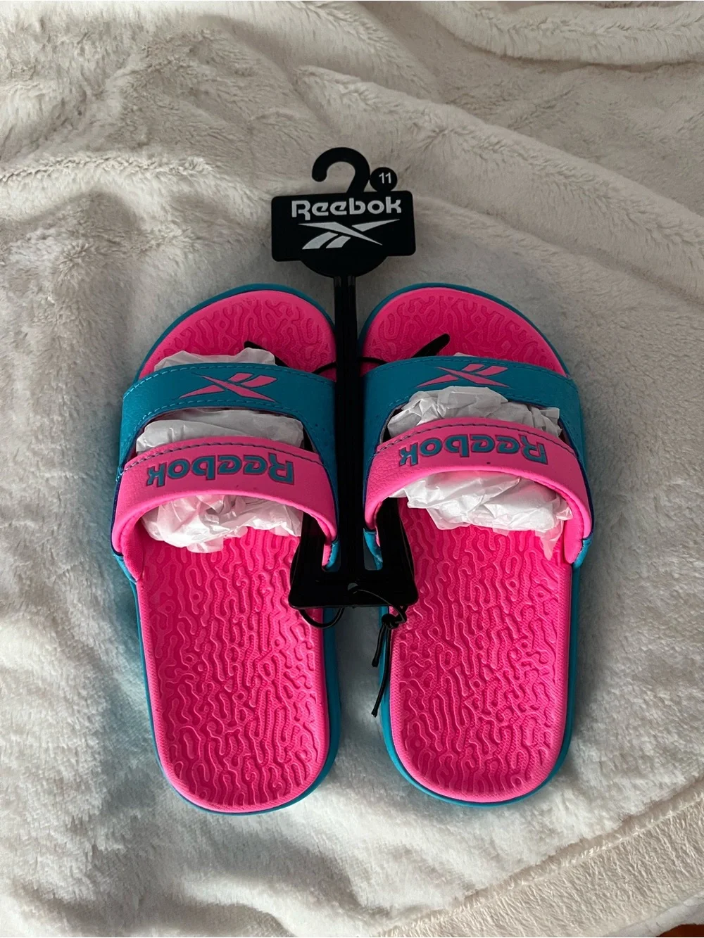 Reebok Girls Bright Pink & Teal Hook-and-Loop Slide Sandals